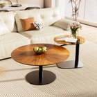 Mid-century Large Wood Coffee Table High Gloss Tawny Tinted Glass Side End Table