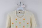 Vtg 70s Mid Century Modern Mcm Womens M Crewel Embroidered Flower Knit Sweater