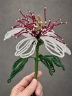 Vintage French Beaded Flower White Burgundy   Gold Large Exotic Lily