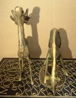 Vintage Brass Deer Figurines Pair     Grazing   Standing  Buck And Doe 6 5    Tall