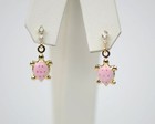 14k Solid Yellow Gold Turtle Enamel Dangle Screw Back Baby Earrings