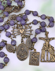 Seven Sorrows Dolores 52 Beads Heirloom Chaplet   Heritage Bronze  Purple Jade