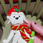 Christmas Hanging Dog Ornament White W  Santa Hat Red green Scarf