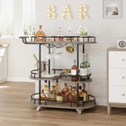 3-tier Bar Cart W wine Rack   Glass Holder Rolling Home Bar Serving Cart Kitchen