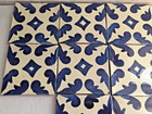 Vintage 8 Mexican Talavera 4x4 Blue On Cream  Handpainted Clay Wall Tiles O