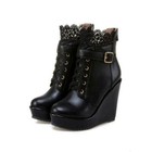 Womens Leisure Lace Youth Back Zip Wedge Heels Buckle Platform Ankle Boots Shoes