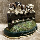 Hubley Cast Iron Dog Doorstop     Vintage Hand Painted Puppies On Fence 12     8 