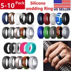 5-10pc Silicone Flexible Wedding Ring Engagement Men Women Rubber Band Sport Gym