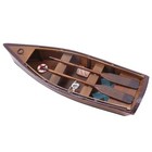 Handcrafted Wooden Rowboat Model With Oars  Vintage Decorative Miniature Boat 