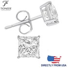 Sterling Silver 925 Square Princess Cubic Zirconia Men Women Ear Stud Earrings