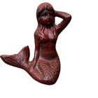 Vintage Cast Iron Mermaid Nautical Figurine Featuring A Rustic Red Finish 
