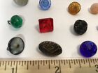 24 Diminutive Glass Buttons Vintage Metal Shank Many Colors Small Blue Green