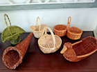 Medium Size Vintage Modern Wicker Woven Baskets Lot Of 6 Duck Cornucopia  