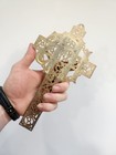 Vintage Crucifix Ihs Cross Jesus Ornate Filigree Brass Wall Hanging  Heavy