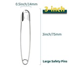 Hhhaz 3inch Extra Large Safety Pins - 100pcs Heavy Duty Silver Nickel-plated