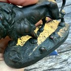 Antique Cold-cast Miniature Bronze Lion Roaring Figurine Paperweight Heavily Pat