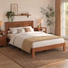 Full queen king Platform Bed Frame With Headboard  Wooden Slat Support