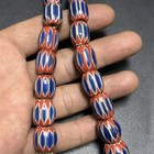 Vintage Venetian Chevron Blue Glass Beads Necklace Old African Trade Beads
