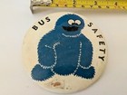 Vintage Pinback Pin Button Funny Cute Fuzzy Monster Bus Safety Adorable Unique