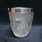 Vintage Small Cut Crystal Glass Ice Bucket With Silver Plate Trim And Handle