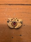 Antique Edwardian Art Nouveau Enamel Swan Lotus Brooch Red Paste Stone C-clasp