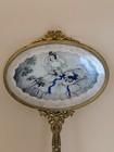 Antique E  Naudy Lovely Lady Print Under Glass Hand Mirror Rococo Circa 1920