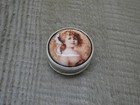 Vintage English H m Sterling Silver Round Enamel Pill Box -girl Art Nouveau Des