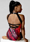Simone Biles Gk Elite Leotard Gymnastics Lace Back Red High Neck Halter Size Am