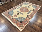 Romanian Heriz Serapi Rug 6x9 Handmade Vintage Wool Cream Pink Oriental Carpet