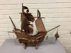 Antique Vtg Wood Pirate Fishing Scooner Model Ship Boat  25    X 19    Needs Tlc