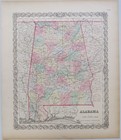 Original 1855 Colton s Hand Colored Map Of Alabama