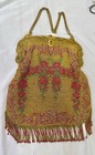 Antique French Steel Cut Multi Color Beaded Fringe Bag Purse Incredible Frame 