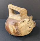 Vtg South American Pottery Instrument Whistle Face Head Sculpture Antique