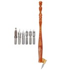 Calligraphy Oblique Nib Pen Holder Antique Copperplate Script 6 Nibs Brown