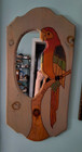 Hand Carved   Painted Parrot Mirror Wood Wall Hanging 24 x11 x1  Ready To Hang