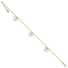 14k Two-tone Gold Dangling Double Heart Adjustable Anklet  9 Inch