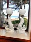 Mid Century Modern Pair Seal sea Lion Table Lamps Hollywood Regency White   Gold