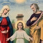 Vtg 50s Holy Family Catholic Devotional Lithograph Framed Sacred Wall Art 20x16