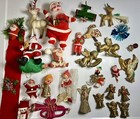 Vintage Ornaments Santa Figures Angels Flocked Blow Mold Mcm Japan Lot