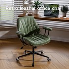 Vintage Swivel Office Desk Chair Faux Leather Mid Century Adjustable Height Arms