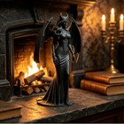 Gothic Female Demon Statue 3d Printed Horned Dark Queen Figurine Desk Decor