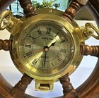 Vintage  ship s Time  Nautical Brass Porthole Clock Captain Wheel 19 In  Quartz