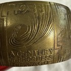 1933 Vintage Art Deco Chicago Worlds Fair Brass Cuff Bracelet Landmarks Souvenir