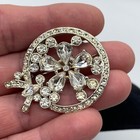 Vintage Clear Rhinestone Floral Circle Brooch Pin Silver-tone Finish