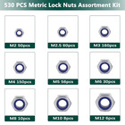Metric Lock Nut Assortment Kit  530pcs Nylon Insert Lock Nuts Set  304 Stainless