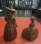 Lot Of 2 Vintage Brass English Dinner Bells Figural Victorian Woman 