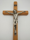 Crucifix Cross Inri Wood   Pewter  Wall Hanging 10  X 5  Wooden Metal Vintage