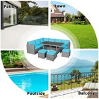 Patiojoy 7 Pcs Patio Rattan Dining Set Sectional Sofa Couch Outdoor Turquoise