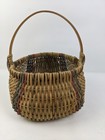 Vintage Primitive Hand Woven Oak Splint God s Eye Buttocks Basket Egg Gathering