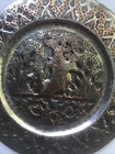 Antique Vtg Persian Middle Eastern Hand Wrought  Silverized Copper Plate 13 Inch